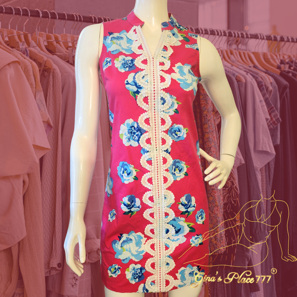Womens Mudpie Vintage V Neck Lace and Crochet Mandurian Collar Pink MiniDress XS - Picture 1 of 10